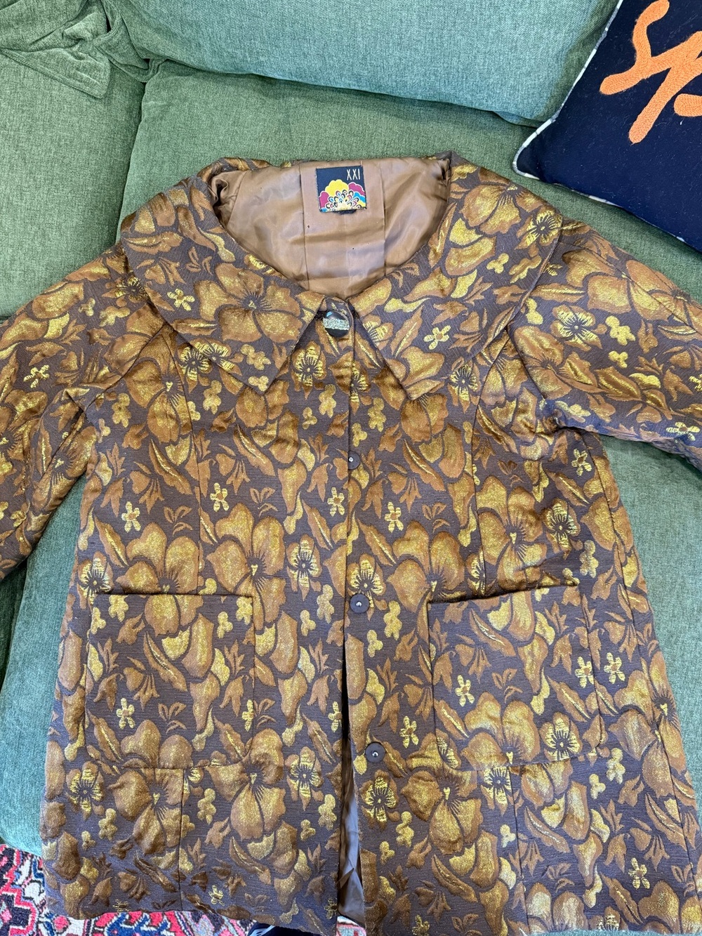 Brown Jacket with Gold Floral Jacquard
